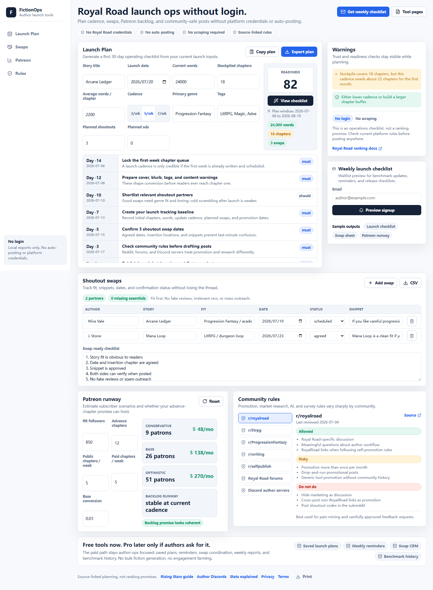 FictionOps launch workbench preview